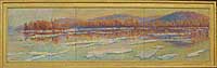  CAT# 0875  Towards Chapmans Pond With Ice - Floes  oil 24 x 90 inches Leif Nilsson Winter 1990 © 