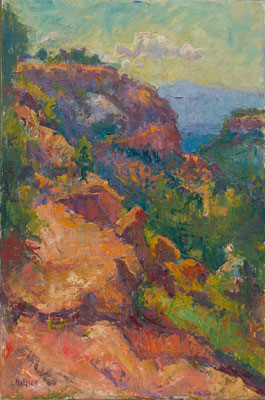    CAT# 1268  Mesa and Path at Bandolier - morning  oil	24 x 16	inches Leif Nilsson summer 1993 © 