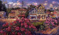 CAT# 1686  Chester Center with Rhododendrons  oil 24 x 40 inches Leif Nilsson spring 1996 © 