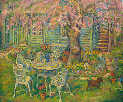  CAT# 1740  Backyard with Francis  oil 40 x 48 inches Leif Nilsson spring 1997 ©