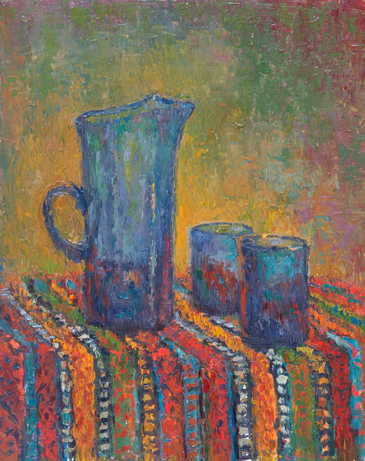 CAT# 1861  Still Life with Blue Glass  oil	20 x 16 inches Leif Nilsson winter 1993 &copy;