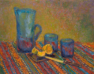   CAT# 1862  Still Life with Blue Glass and Lemon  oil	16 x 20	inches Leif Nilsson winter 1993 © 
