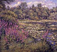  CAT# 1930  Jennings Pond with Loosestrife  oil 36 x 40  Leif Nilsson summer 1998 © 