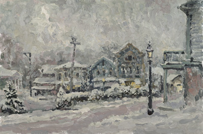   CAT# 2158  Chester Center - Snow  oil 16 x 24 inches Leif Nilsson Winter 2000 ©  Sold Limited edition Fine Art Prints are available of this painting.