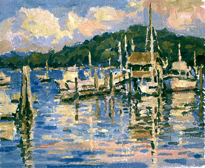  CAT# 2166  Study for Brewers Deep River Marina - afternoon  oil 11 x 14  Leif Nilsson summer 2000 © 