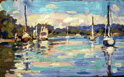  CAT# 2169  Boats at Deep River  oil 8 x 12  Leif Nilsson summer 2000 ©
