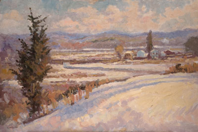   CAT# 2234  Story Hill - winter morning  oil 20 x 30 inches Leif Nilsson Winter 2001 ©