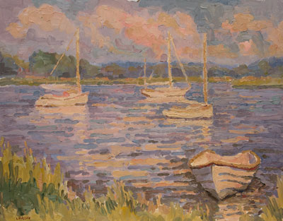  CAT# 2353  North Cove - Old Saybrook - Boat study  oil 16 x 20  Leif Nilsson summer 2001 ©