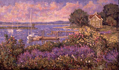  CAT# 2406  North Cove - Old saybrook, from the garden  oil 24 x 40  Leif Nilsson summer 2002 ©