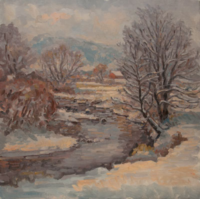 CAT# 2494  Creek on Jay Road  oil 24 x 24 inches Leif Nilsson winter 2003 ©