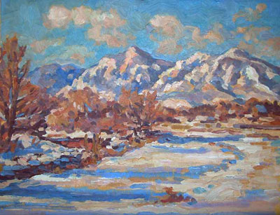   CAT# 2497  Creek on Jay Road, sunny morning  oil 9 x 12 inches Leif Nilsson winter 2003 © 