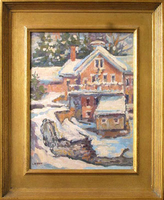   CAT# 2535  The Sage American, Bar and Grille - winter morning  oil 14 x 11 inches Leif Nilsson winter 2003 © 
