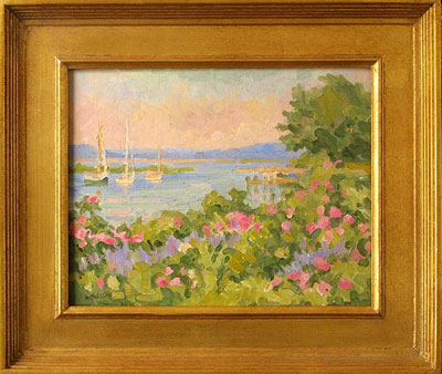   CAT# 2557  North Cove, Old Saybrook - from the garden  oil 11 x 14 inches Leif Nilsson summer 2003 © 