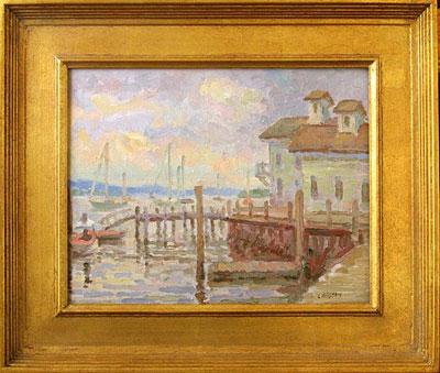   CAT# 2558  Steamboat Dock - summer morning  oil 11 x 14 inches Leif Nilsson summer 2003 © 