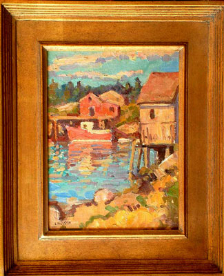   CAT# 2594  Boat House at Indian Harbour, Nova Scotia  oil 9 x 12 inches Leif Nilsson summer 2003 © 