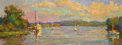   CAT# 2692  Deep River Boats  oil 9 x 24 inches Leif Nilsson autumn 2004 ©