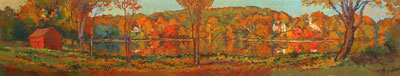   CAT# 2704  Jennings Pond - autumn afternoon  oil 14 x 72 inches Leif Nilsson autumn 2004 © 