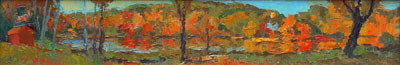   CAT# 2707  Jennings Pond - autumn afternoon  oil 6 x 31 inches Leif Nilsson autumn 2004 © 