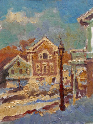   CAT# 2708  Chester Center - Winter Afternoon  oil 12 x 9 inches Leif Nilsson winter 2004 © 