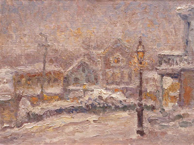   CAT# 2711  Chester Center - snowing  oil 9 x 12 inches Leif Nilsson winter 2004 © 
