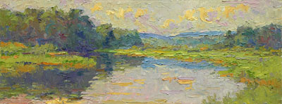   CAT# 2725 Chester Cove - early summer morning  oil 9 x 24 inches Leif Nilsson summer 2005 © 