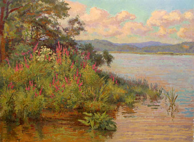 CAT# 2729 North Cove - Essex  oil 40 x 54 inches Leif Nilsson summer 2005 ©     CAT# 2726  Eustasia Island from Chester Marina - morning  oil 9 x 63 inches Leif Nilsson summer 2005 ©           CAT# 2721 Wild Yellow Flag Iris's on Selden's Creek - Morning  oil 36 x 54 inches Leif Nilsson spring 2005 ©