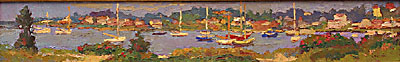 CAT# 2736  Watch Hill Harbour  oil 6 x 36 inches Leif Nilsson summer 2005 ©