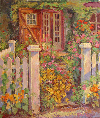  CAT# 2738  Path to the Studio with White Picket Fence  oil 36 x 30  Leif Nilsson summer 2005 ©