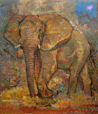 CAT# 3038 Elephant Standing oil 48 x 40 Leif Nilsson winter 2010 ©
