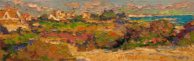 CAT# 3147  Watch Hill from the Ocean House  oil	6 x 18  Leif Nilsson autumn 2011	© 