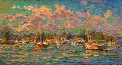CAT# 3190  Essex from the Mooring Field - autumn afternoon  oil	9 x 16  Leif Nilsson autumn 2012	© 