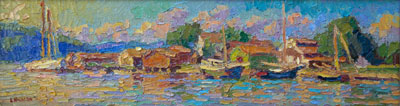 CAT# 3324  Mystic Seaport Museum - Sunny Afternoon  oil	6 x 22  Leif Nilsson summer 2015	© 
