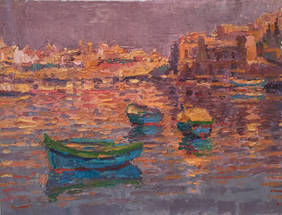   CAT# 3435 Fishing boats Malta  oil	11 x 14	inches Leif Nilsson spring 2017	© 
