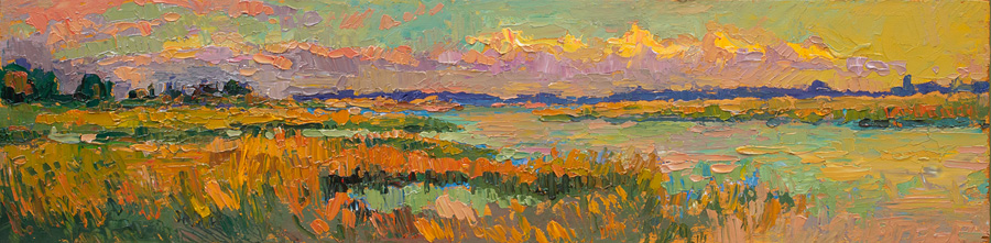 CAT# 3576  Griswold Point from Smiths Neck - Old Lyme, CT  oil	6 x 24 inches Leif Nilsson summer 2018©