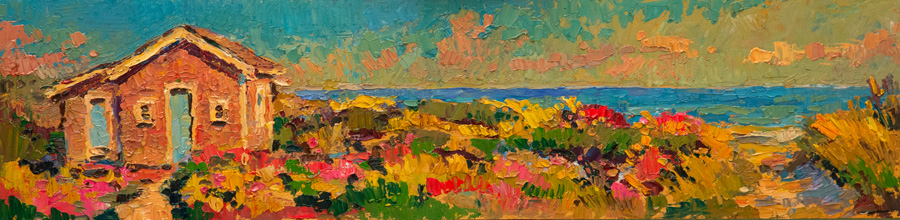 CAT# 3583  Quonochontaug, Rhode Island - autumn afternoon  oil	6 x 24	inches Leif Nilsson autumn 2018	©