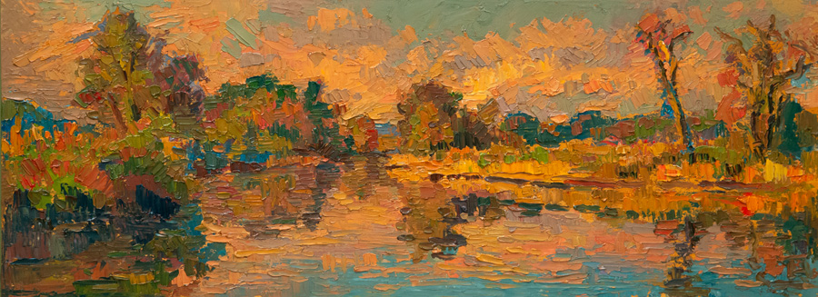 CAT# 3588  Seldens Creek - rising autumnal tide  oil	9 x 24	inches Leif Nilsson autumn 2018	©