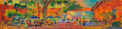 CAT# 3628  Court Yard at Frier Tucks  oil	6 x 24 inches  Leif Nilsson summer 2019	© 