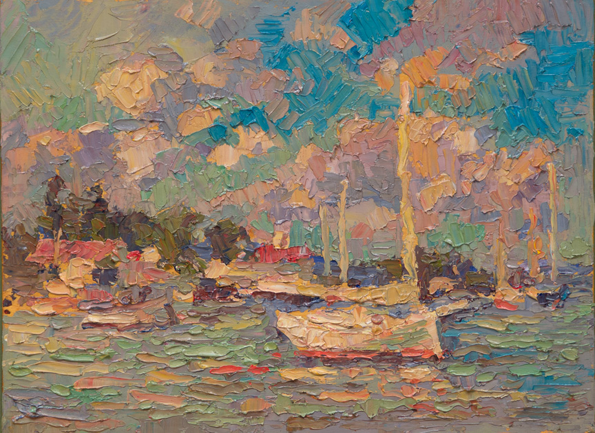 CAT# 3641  Essex with Catboat  oil	9 x 12 inches Leif Nilsson summer 2020	© 