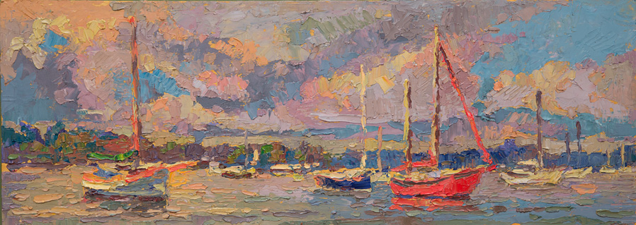 CAT# 3644  Essex - red boat  oil	9 x 24 inches Leif Nilsson autumn 2020	©