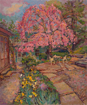 CAT# 3652  Cherry Tree Garden  oil	36 x 30 inches  Leif Nilsson spring 2021	©  