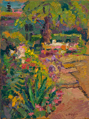 CAT# 3654  Iris Garden- morning  oil	12 x 9 inches  Leif Nilsson spring 2021	©