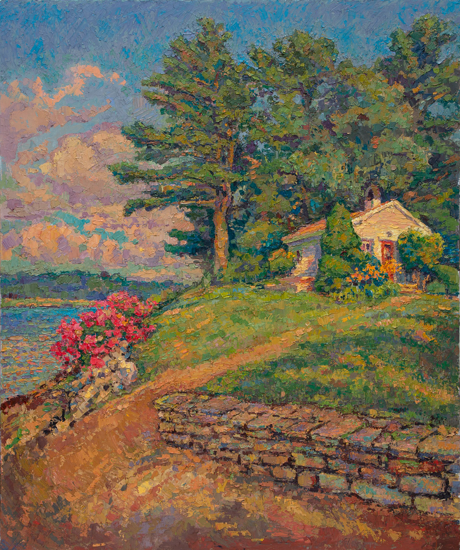 CAT# 3662  Riverside Cottage - afternoon  oil	36 x 30 inches  Leif Nilsson summer 2021	©