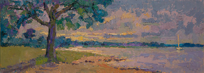 CAT# 3666  Come Home Geese - afternoon  oil	9 x 24 inches  Leif Nilsson summer 2021	© 