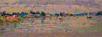  CAT# 3670  Essex from Thatchbed Island  oil	9 x 24 inches Leif Nilsson summer 2021	©