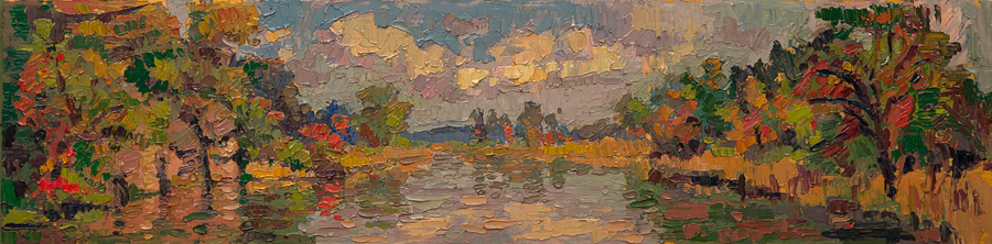 CAT# 3690  The Cliffs of Seldens Creek - autumn afternoon  oil	6 x 24 inches  Leif Nilsson autumn 2021	© 