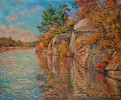 CAT# 3699  Seldens Creek - autumn monrning  oil	30 x 40	inches Leif Nilsson autumn 2021	©    CAT# 3700	 The Cliffs of Selden's Creek  oil	30 x 36	inches Leif Nilsson autumn 2021	©