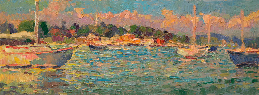 CAT# 3724  Noank from the Mooring  oil	6 x 24	inches Leif Nilsson summer 2022 © 