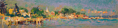 CAT# 3725  Noank from Maxwells Dock  oil	6 x 24	inches Leif Nilsson summer 2022 © 