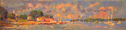CAT# 3729  Noank from Mawells Dock  oil	6 x 24 inches Leif Nilsson summer 2022	©