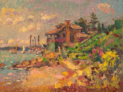 CAT# 3745  Noank Boat House  oil	9 x 12 inches Leif Nilsson summer 2022	©  